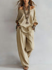 Off-shouder Suits Fashion Three-quarter Sleeves Top And Loose Pockets Wide-Leg Pants Set Women's Clothing