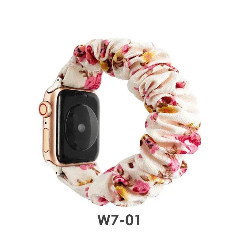 Women Replaceable Sew Floral  Elastic Hair Band Strap Wristband for iwatch
