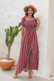 Elegant Off shoulder Spring Summer Maxi dress Slit Chiffon maxi dress for Beach vacation resort travel