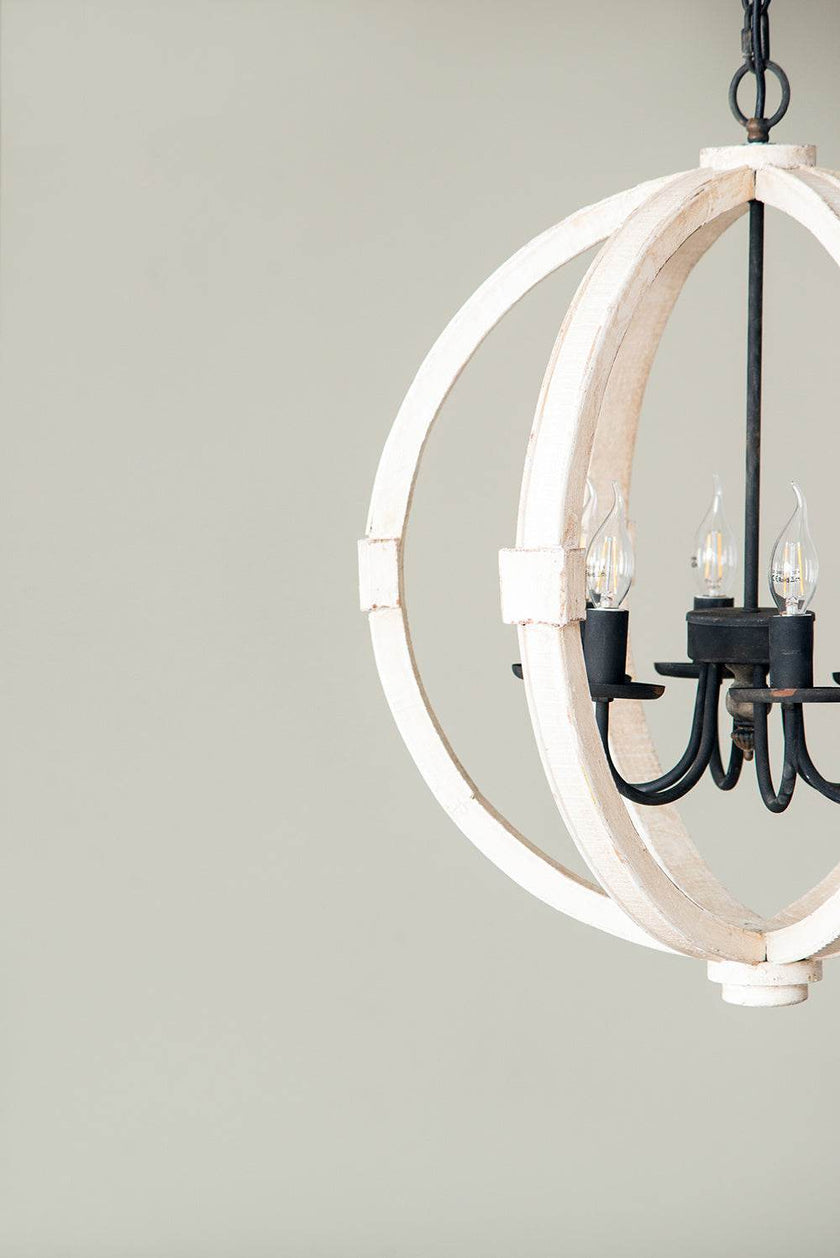 6 - Light Wood Chandelier With Adjustable Chain For Kitchen, Dining Hall Entrance, Bulb Not Included
