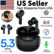 Bluetooth 5.3 Wireless Earbuds Noise Cancelling IPX8 Waterproof TWS Trucker Headset NFC
