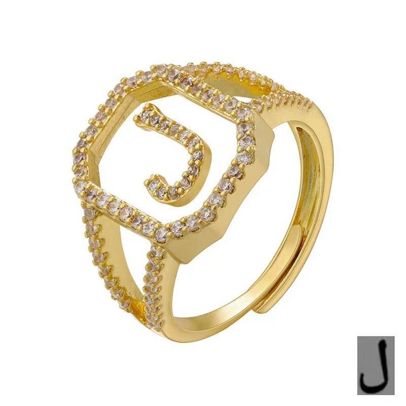 Fashion Micro Inlaid Zircon Arab Letters Ring for women