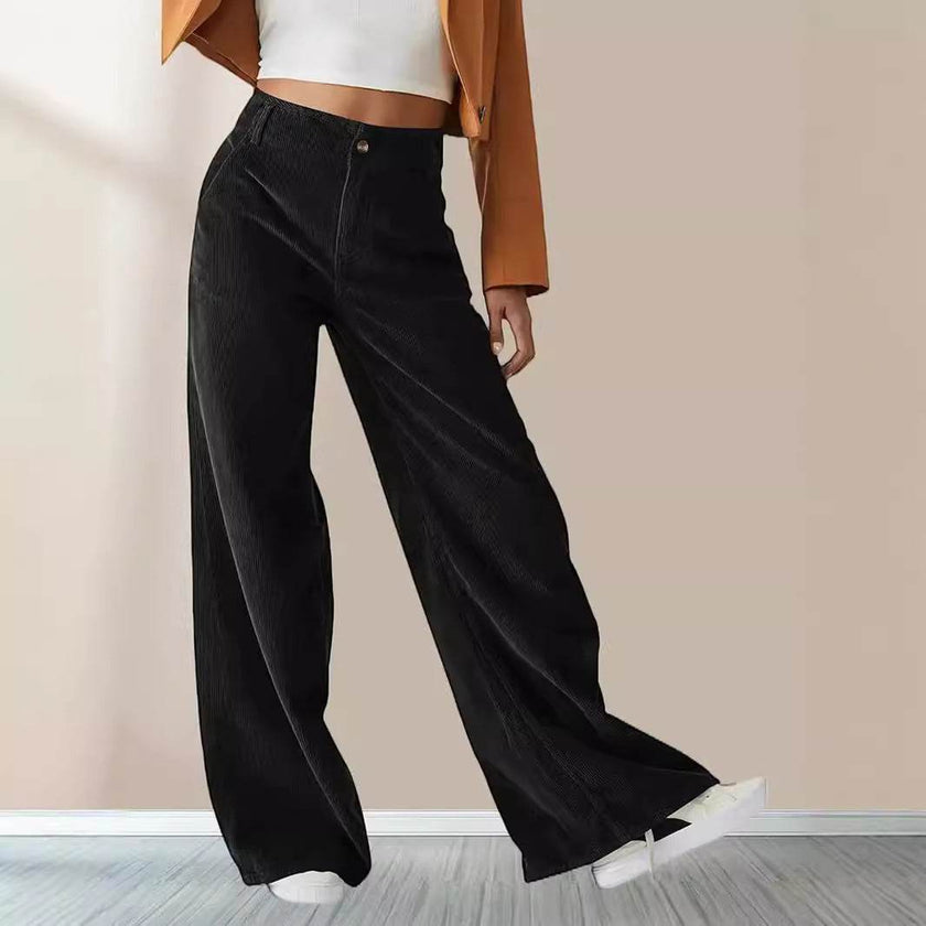 High Waist Drooping Slimming Casual Straight Pants Women's Corduroy Trousers