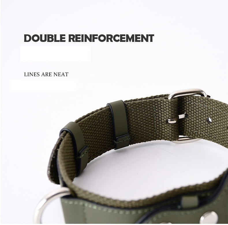 AirTag Dog Collar with Holder – Adjustable Leather & Canvas Pet Collar for Medium & Large Dogs