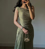 European And American Middle East Pleated Ribbon Shiny Evening Dress