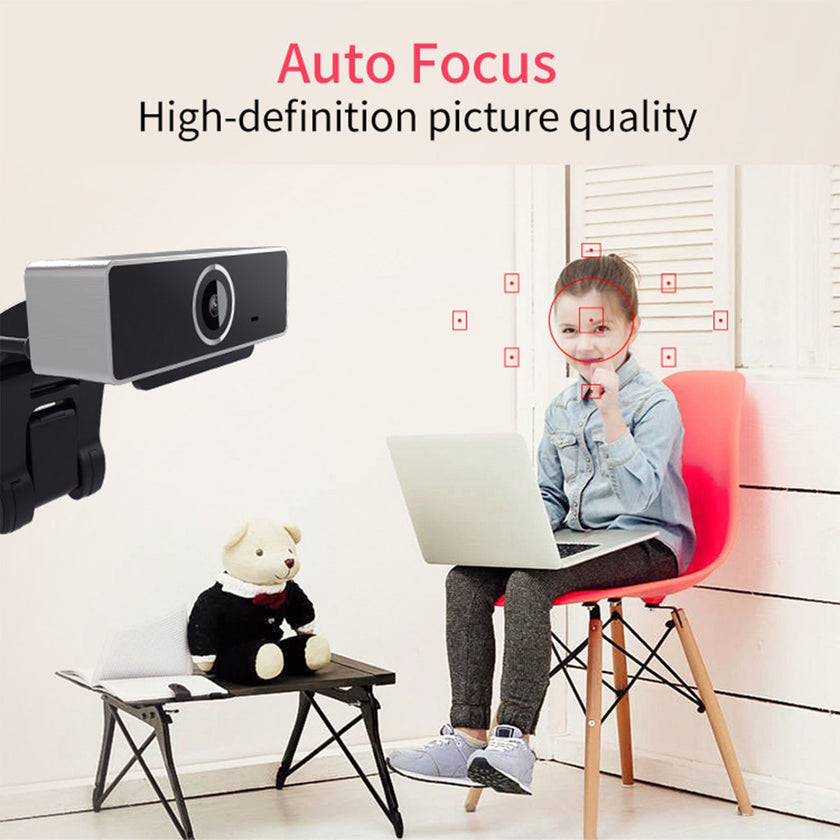 1080P USB Webcam with Autofocus, 60° Wide Angle and Built-In Microphone