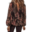 V-neck Long Sleeve Top Floral Print Women's Chiffon blouse Women