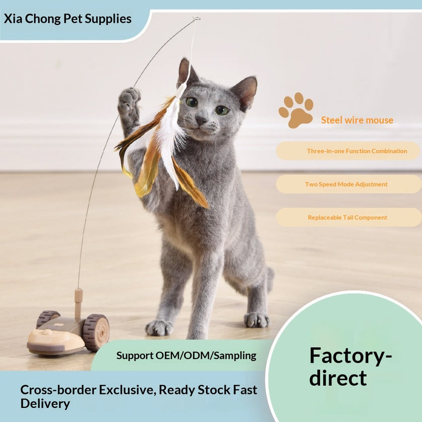 Remote Control Cat Toy Car with Feather Wand for Indoor Cats