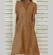 Women's European And American Lapel Casual loose button down Midi Denim jeans Mum Dress