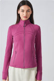 Long Sleeve Workout Tops for Women Halter Neck Zip Up gym top