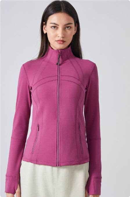 Long Sleeve Workout Tops for Women Halter Neck Zip Up gym top