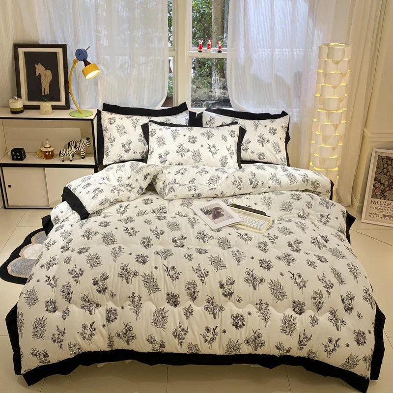 Thick Hepburn Black Lace Brushed Washed Cotton Duvet Insert Warm