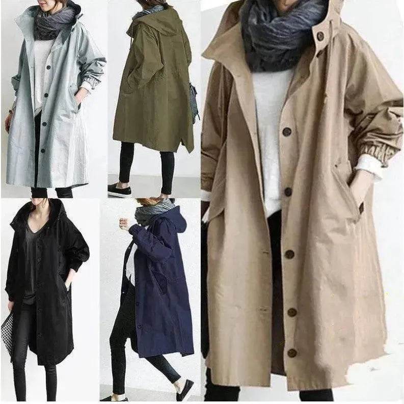 Women Casual Style Hoodie Windbreaker Mid-Length Long-Sleeved waist Jacket