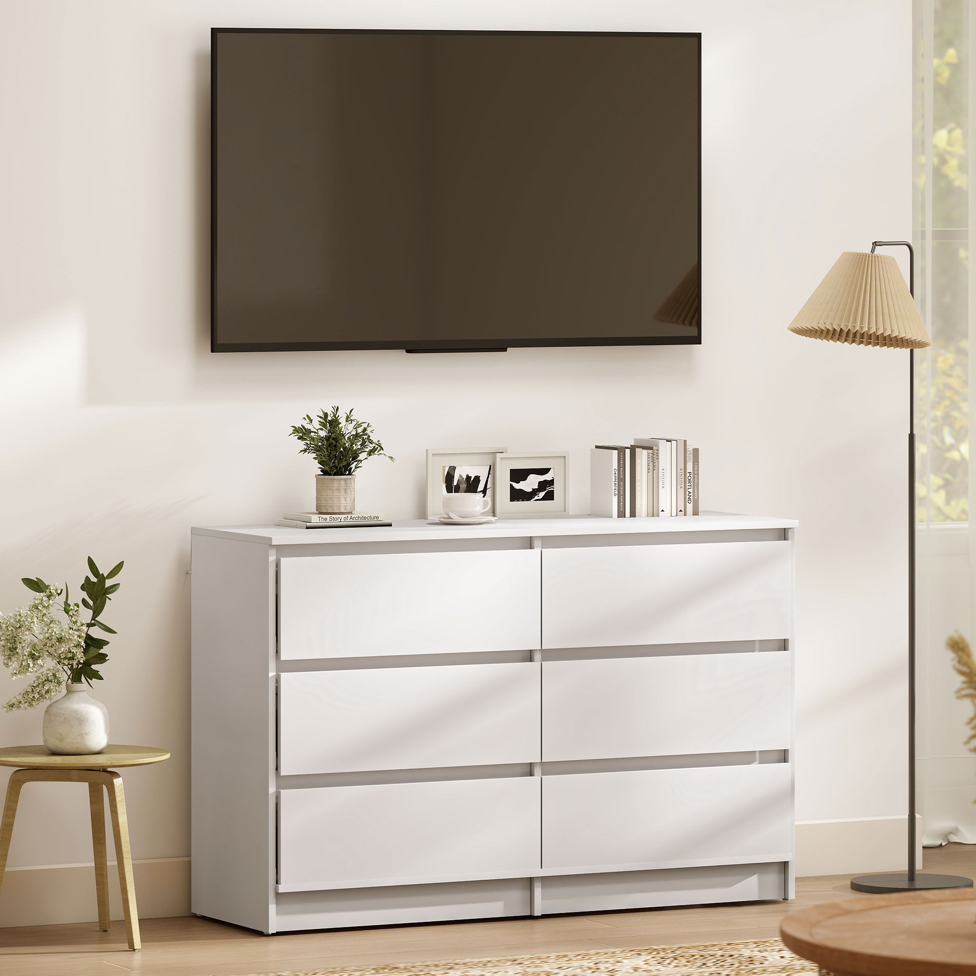 River 6 Drawer Dresser for Bedroom, Living Room or Hallway-White