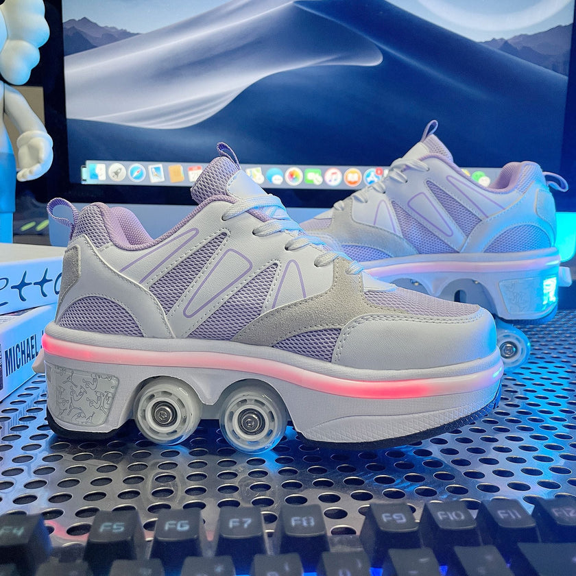 Four Wheel Rampage LED Roller Skate Shoes – 7-Color Atmosphere Breathing Light