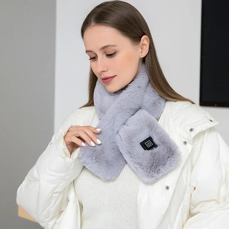 Smart USB Electric Heated fluffy Plush Winter Shawl Neck Wrap Pain Relief Neck Scarf
