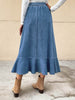 Ladies Fashion Casual Ruffled Blue Denim Maxi Skirt Women