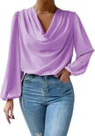 Casual Evening Top for Women Long-sleeved Shirt Loose V-neck chiffon blouse Top women