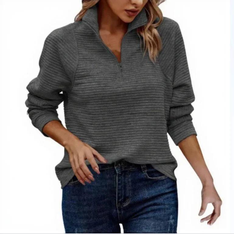 Amazon Best-selling Zip-neck Solid Color Hoodie For Women In Europe And America
