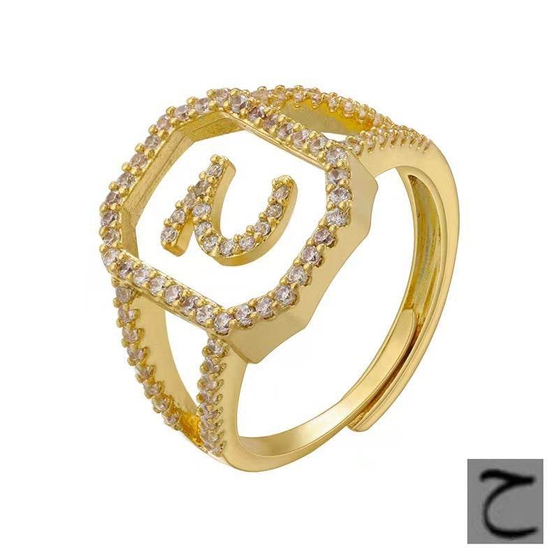 Fashion Micro Inlaid Zircon Arab Letters Ring for women