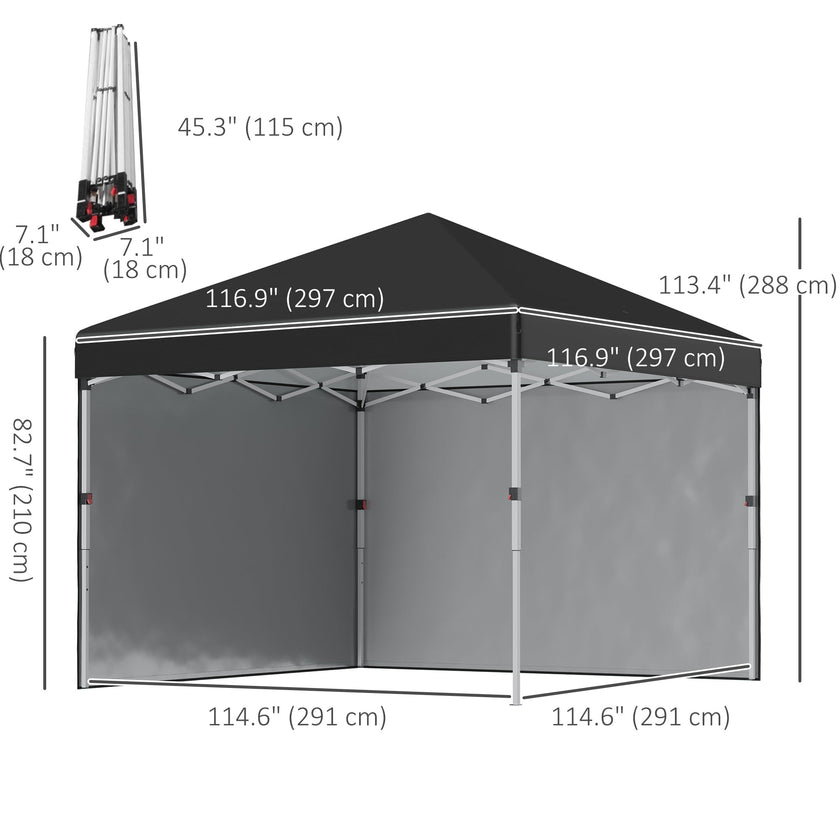 Outsunny 10' x 10' Pop Up Canopy with Sidewalls, Roller Bag, Height Adjustable Instant Tent for Outdoor Garden Patio, Black