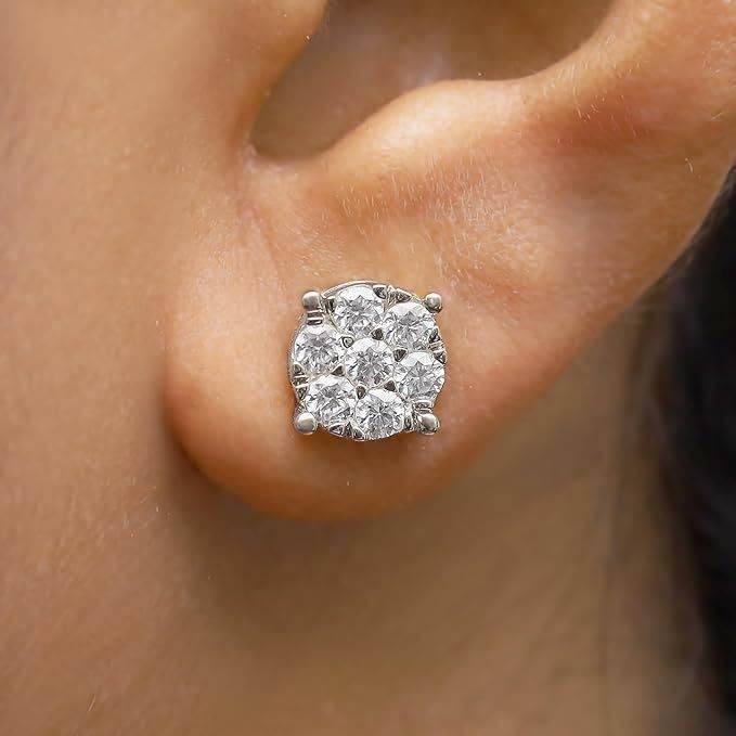 SAVEARTH DIAMONDS Carat Round Cut Lab Created Moissanite Diamond Cluster Stud Earrings In 14k Gold Over Sterling Silver Jewelry For Women