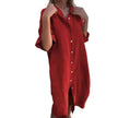 Women's Cotton Linen Shirt Dress – Loose Casual Button-Down A-Line Dress