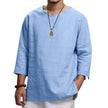 Loose Casual V-neck Top Cotton And Linen Long Sleeve Pullover Shirt Men's Shirt Top