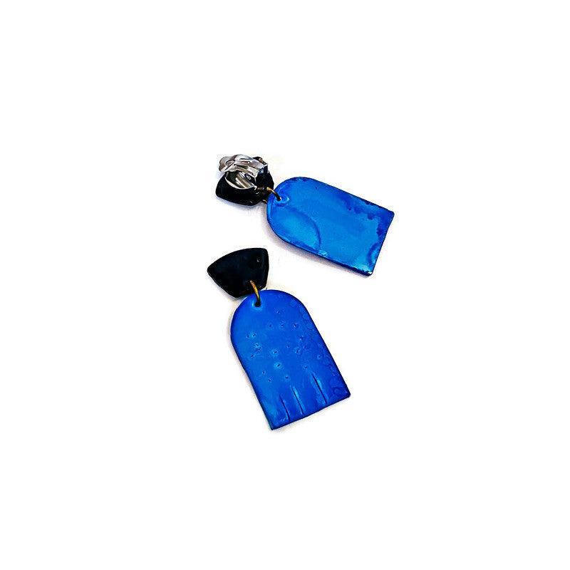 Bold Two-Tone Geometric Earrings, Post or Clip On – 