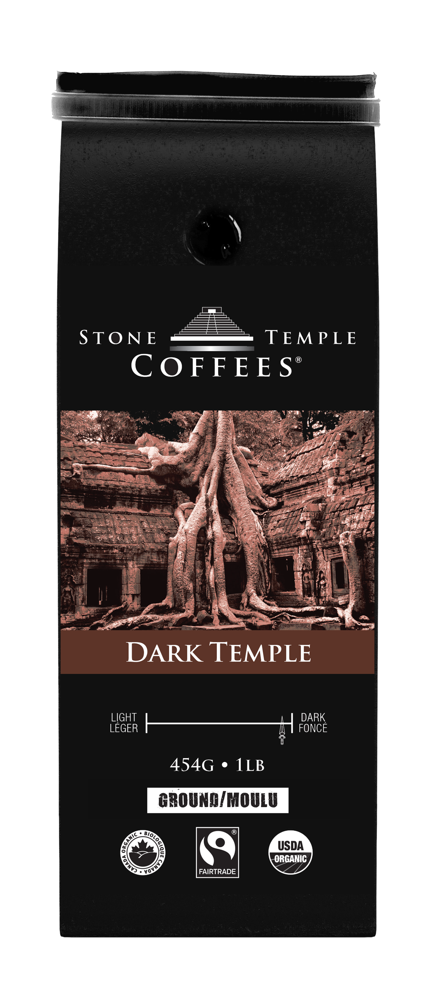 Dark Temple - Ground, Dark French Roast, Certified Organic OCIA/ Fairtrade Coffee 1lb/ 454g