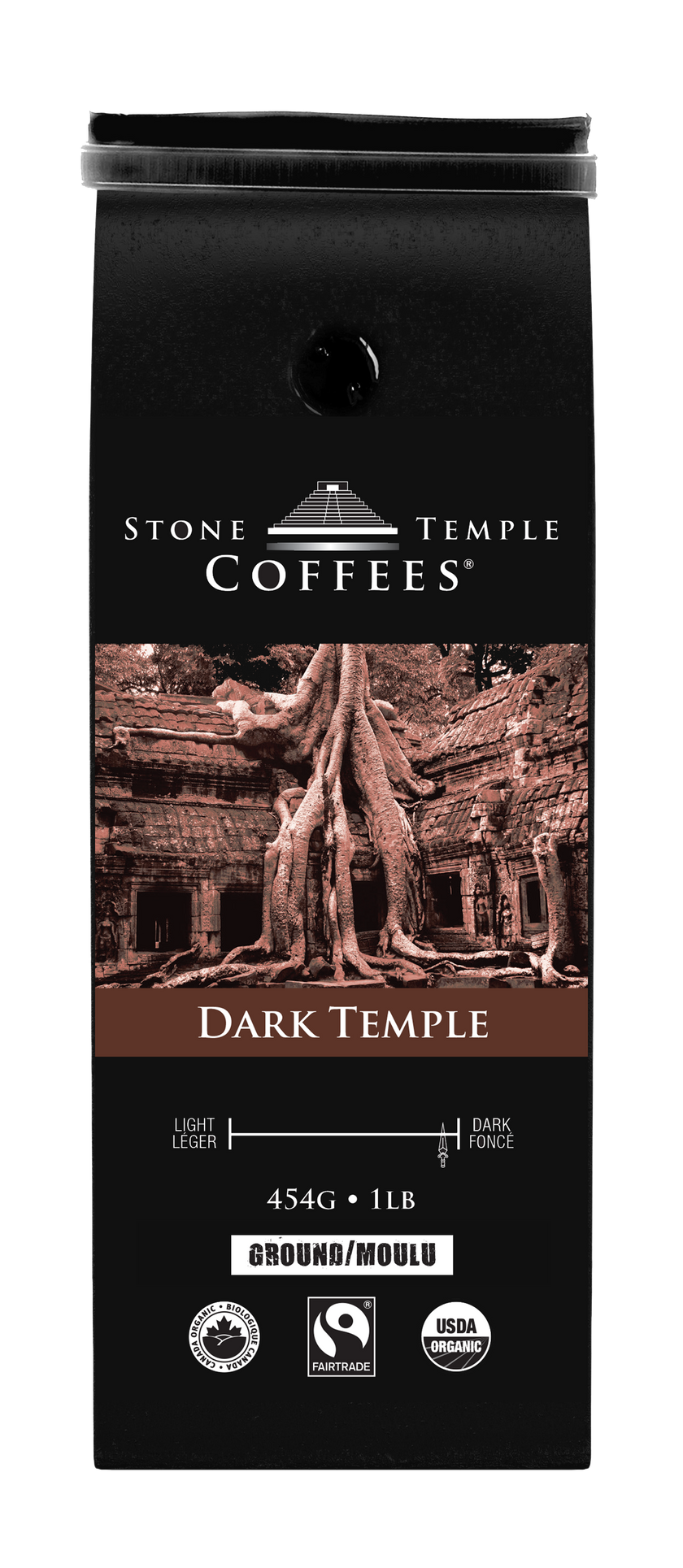 Dark Temple - Ground, Dark French Roast, Certified Organic OCIA/ Fairtrade Coffee 1lb/ 454g