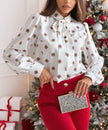 Printed Long Sleeve Bowknot Lining Business Office Formal Work shirt For Women