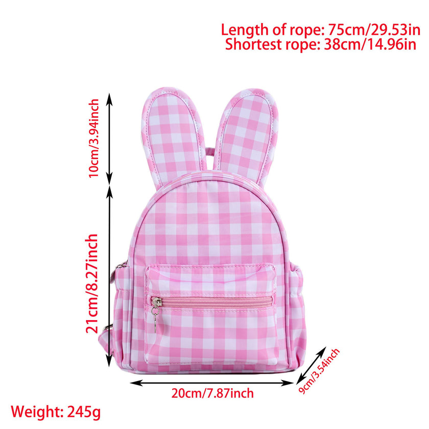 Gingham Bunny Ear Mini Backpack – Cute Plaid Bag for Girls (4 Colours)