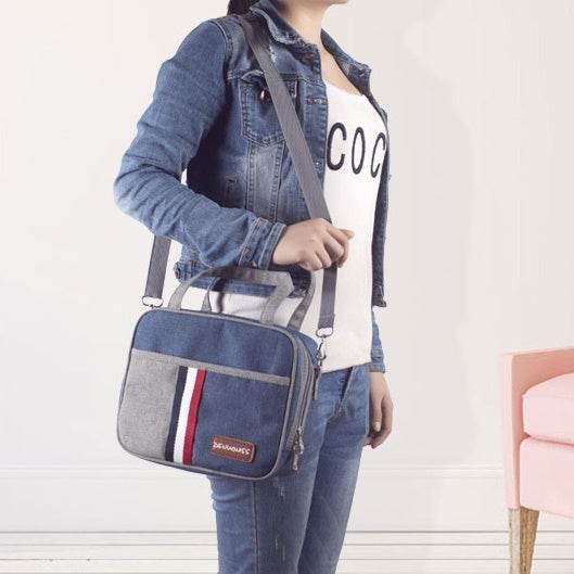 Thermal Insulated Denim Work Lunch Bag for Women