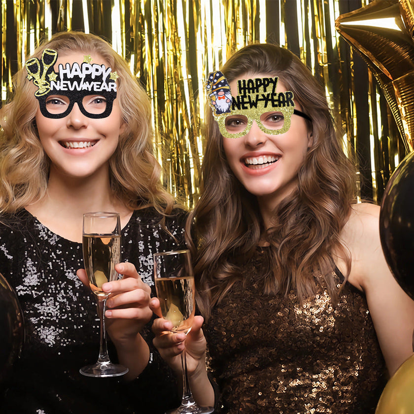 New Year Party Photo Prop Glasses Set – Funny NYE Novelty Glasses & Hats