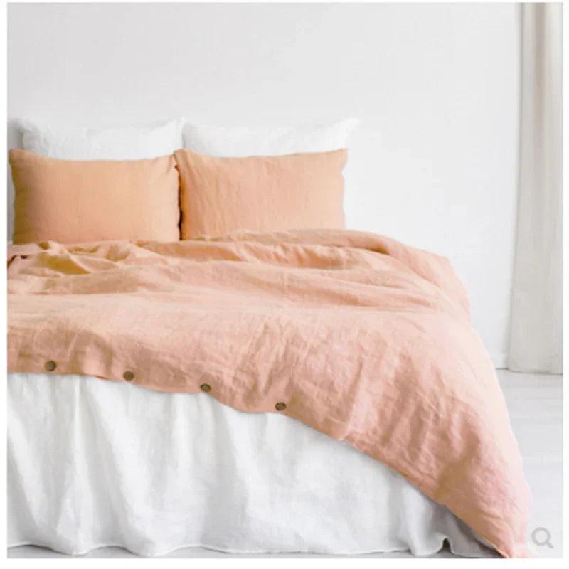 Pure Linen Washed Fabric Duvet Cover and Bed Sheet Set