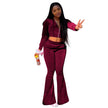 Women 2pcs Velvet Hoodie Wide leg Pant Crop top sweatsuit Athleisure Outfit