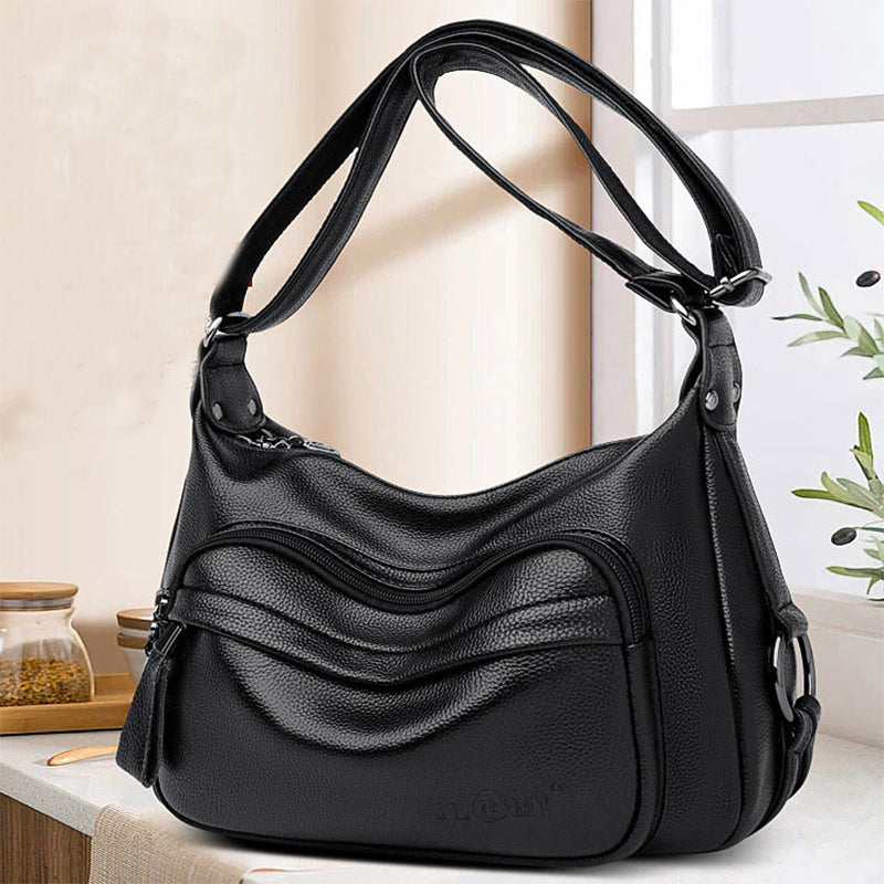 Women's Multi-Pocket PU Leather Shoulder Bag – Large Capacity Crossbody Hobo