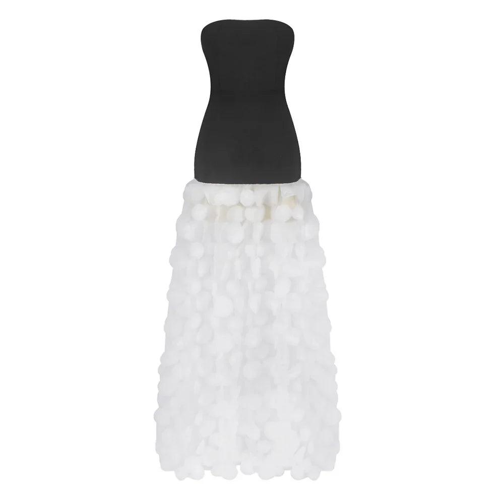 Black And White Tube Top Three-dimensional Flower Pettiskirt Dinner Dress