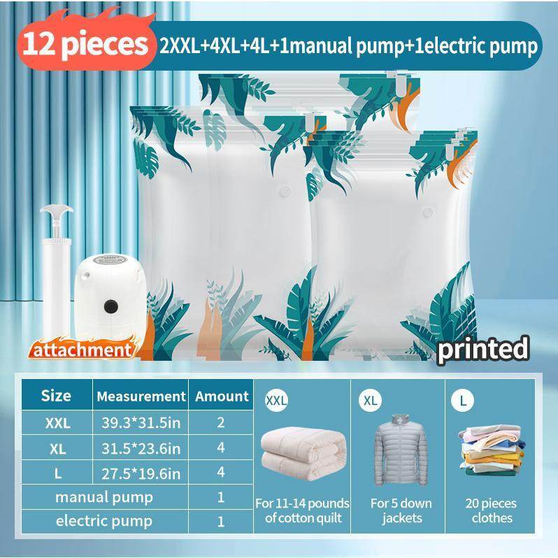 Transparent Vacuum Storage Bags, 10/PACK  (4 L, 4 M, 2 Small Bags) With Pump