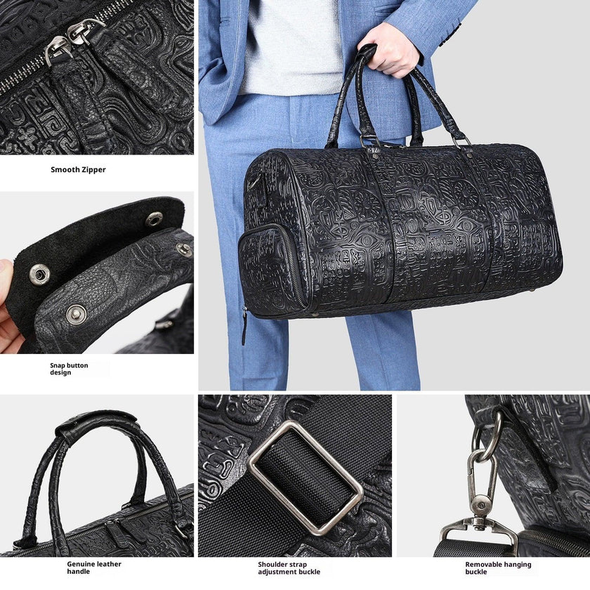 Luxury Retro Embossed Leather Duffle Bag with Shoe Compartment