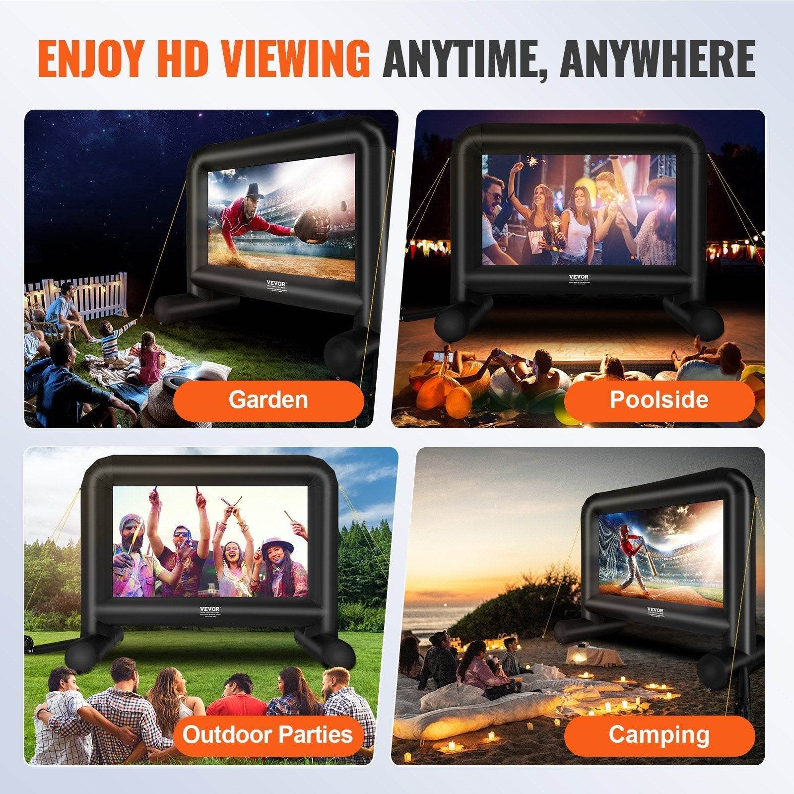 Inflatable Movie Screen, 16 FT Inflatable Projector Screen For Outside With Blower And Carrying Bag, Front Rear Projection, Oxford Fabric Blow Up Screen For Outdoor Parties Backyard Movie Nig