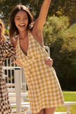 Plaid Print Woven Surplice Neck Mini Dress