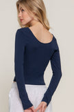 Long Sleeve Square Neck Curved Hem Lined Knit Top