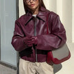 Fashioned Oversized zipper Lapel Leather coat jacket for women