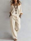 Off-shouder Suits Fashion Three-quarter Sleeves Top And Loose Pockets Wide-Leg Pants Set Women's Clothing
