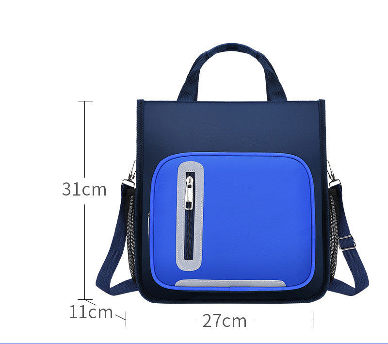 Kids Colour-Contrast Nylon School Backpack – Lightweight Children's Bag with Panda Patch (Blue, Red, Green)