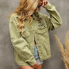 Perforated Coat Pocket Raglan Loose Jacket Women Denim
