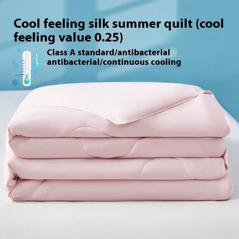 Pure Color Cool Silk Summer Blanket Airable Cover Single Double Summer Ice Cream Ice Silk Summer Quilt Machine Washable Thin Duvet