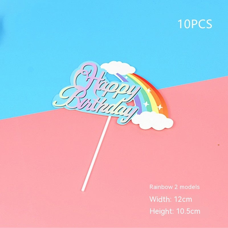 Birthday Cake Decoration Inserts – Rainbow & Balloon Baking Toppers (10 PCS)